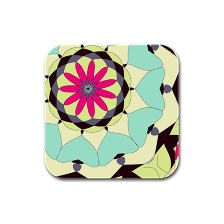 Pink Flower Rubber Square Coaster (4 pack) 