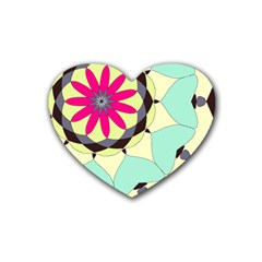 Pink Flower Rubber Coaster (heart)  by digitaldivadesigns