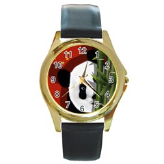 Panda Round Gold Metal Watch by Valentinaart