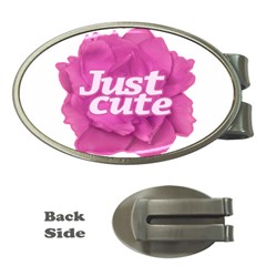 Just Cute Text Over Pink Rose Money Clips (oval) 