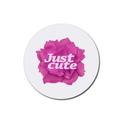 Just Cute Text Over Pink Rose Rubber Round Coaster (4 Pack)  by dflcprints