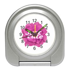 Just Cute Text Over Pink Rose Travel Alarm Clocks by dflcprints