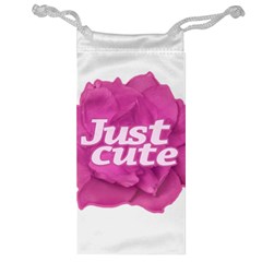 Just Cute Text Over Pink Rose Jewelry Bag by dflcprints