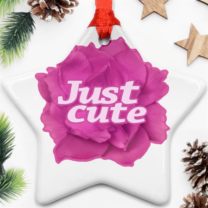 Just Cute Text Over Pink Rose Star Ornament (Two Sides)