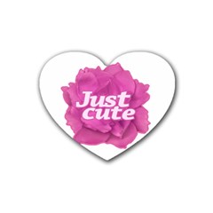 Just Cute Text Over Pink Rose Rubber Coaster (heart)  by dflcprints