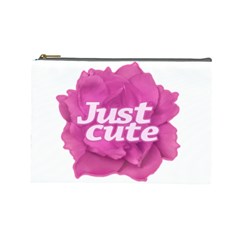 Just Cute Text Over Pink Rose Cosmetic Bag (large)  by dflcprints