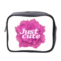 Just Cute Text Over Pink Rose Mini Toiletries Bag 2-side by dflcprints