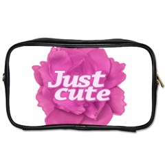 Just Cute Text Over Pink Rose Toiletries Bags 2-side by dflcprints