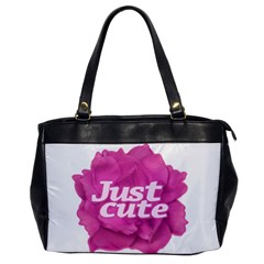 Just Cute Text Over Pink Rose Office Handbags by dflcprints