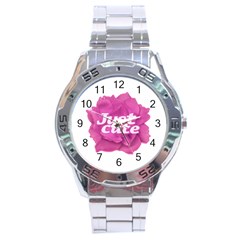 Just Cute Text Over Pink Rose Stainless Steel Analogue Watch by dflcprints