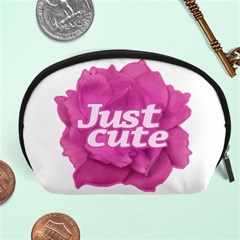 Just Cute Text Over Pink Rose Accessory Pouches (large)  by dflcprints