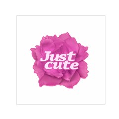 Just Cute Text Over Pink Rose Small Satin Scarf (square)  by dflcprints