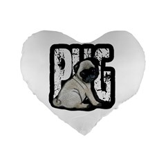 Pug Standard 16  Premium Flano Heart Shape Cushions by Valentinaart