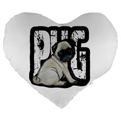 Pug Large 19  Premium Flano Heart Shape Cushions