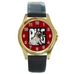 Pug Round Gold Metal Watch