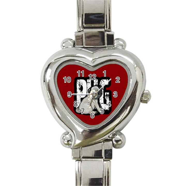 Pug Heart Italian Charm Watch