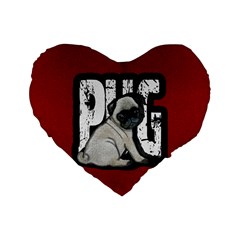 Pug Standard 16  Premium Flano Heart Shape Cushions by Valentinaart