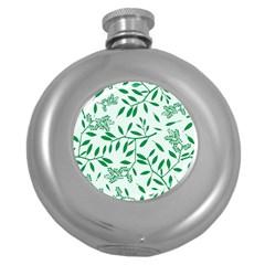 Leaves Foliage Green Wallpaper Round Hip Flask (5 Oz) by Nexatart