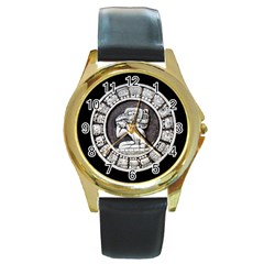 Pattern Motif Decor Round Gold Metal Watch by Nexatart