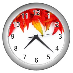 Abstract Autumn Background Bright Wall Clocks (silver)  by Nexatart