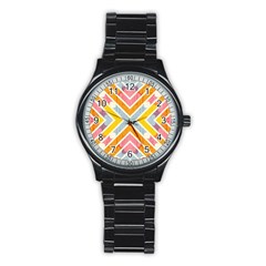 Line Pattern Cross Print Repeat Stainless Steel Round Watch by Nexatart