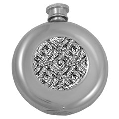 Gray Scale Pattern Tile Design Round Hip Flask (5 Oz) by Nexatart