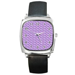 Pattern Background Violet Flowers Square Metal Watch by Nexatart