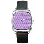 Pattern Background Violet Flowers Square Metal Watch Front