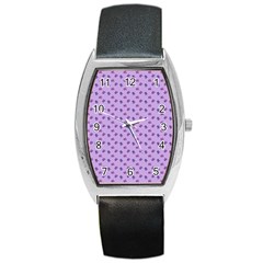 Pattern Background Violet Flowers Barrel Style Metal Watch by Nexatart