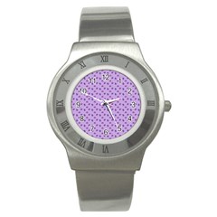 Pattern Background Violet Flowers Stainless Steel Watch by Nexatart