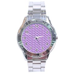 Pattern Background Violet Flowers Stainless Steel Analogue Watch by Nexatart