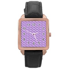 Pattern Background Violet Flowers Rose Gold Leather Watch  by Nexatart