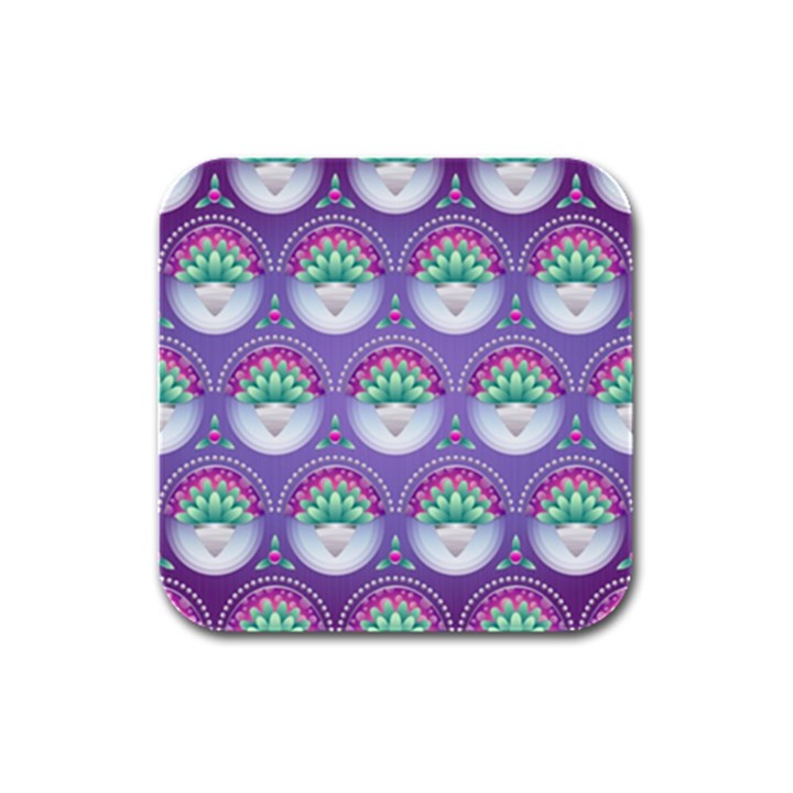 Background Floral Pattern Purple Rubber Square Coaster (4 pack) 