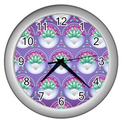 Background Floral Pattern Purple Wall Clocks (silver)  by Nexatart