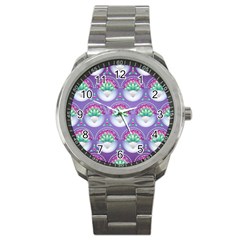 Background Floral Pattern Purple Sport Metal Watch by Nexatart