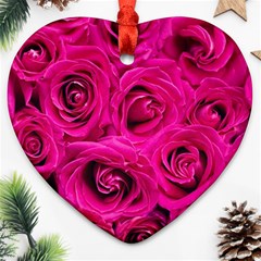 Pink Roses Roses Background Ornament (heart) by Nexatart