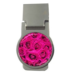 Pink Roses Roses Background Money Clips (round)  by Nexatart