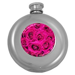 Pink Roses Roses Background Round Hip Flask (5 Oz) by Nexatart