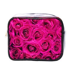 Pink Roses Roses Background Mini Toiletries Bags by Nexatart