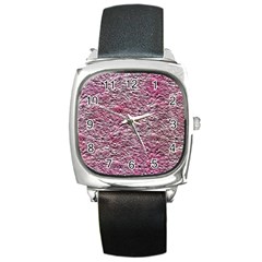 Leaves Pink Background Texture Square Metal Watch by Nexatart