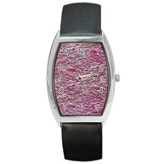 Leaves Pink Background Texture Barrel Style Metal Watch by Nexatart