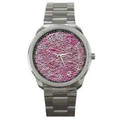 Leaves Pink Background Texture Sport Metal Watch by Nexatart