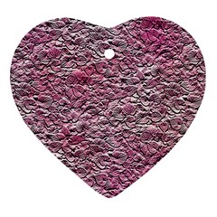 Leaves Pink Background Texture Heart Ornament (two Sides) by Nexatart