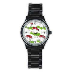 Mushroom Luck Fly Agaric Lucky Guy Stainless Steel Round Watch by Nexatart