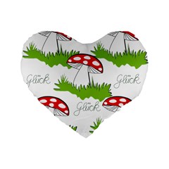 Mushroom Luck Fly Agaric Lucky Guy Standard 16  Premium Flano Heart Shape Cushions by Nexatart