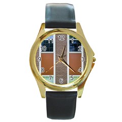 Pattern Symmetry Line Windows Round Gold Metal Watch by Nexatart