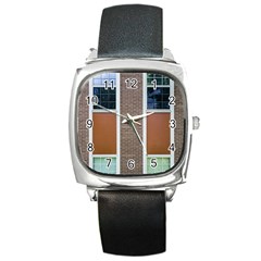 Pattern Symmetry Line Windows Square Metal Watch by Nexatart