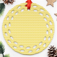 Pattern Yellow Heart Heart Pattern Ornament (Round Filigree)