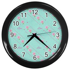 Flower Pink Love Background Texture Wall Clocks (black) by Nexatart