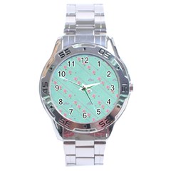 Flower Pink Love Background Texture Stainless Steel Analogue Watch by Nexatart